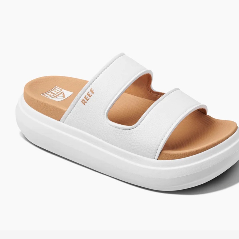 REEF  CUSHION BONDI White  and Tan Slide Sandals